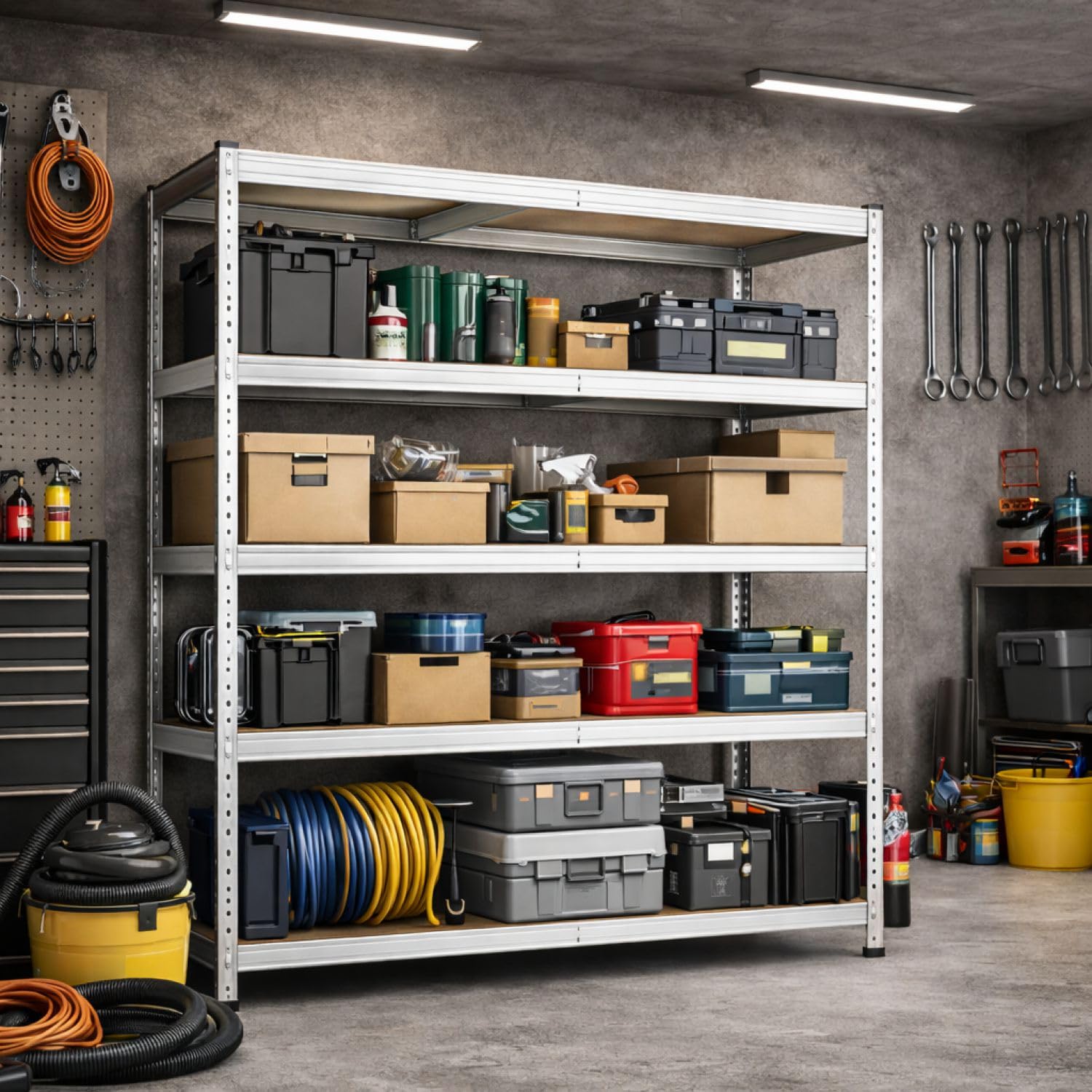 Set 2 Scaffalature in Ferro 150x75x30 cm 5 Ripiani - 175 kg per Ripiano (875 kg Totali) - Scaffale Metallico con Ripiani in MDF - Montaggio ad Incastro - Ideale per Garage, Ripostiglio e Cantina