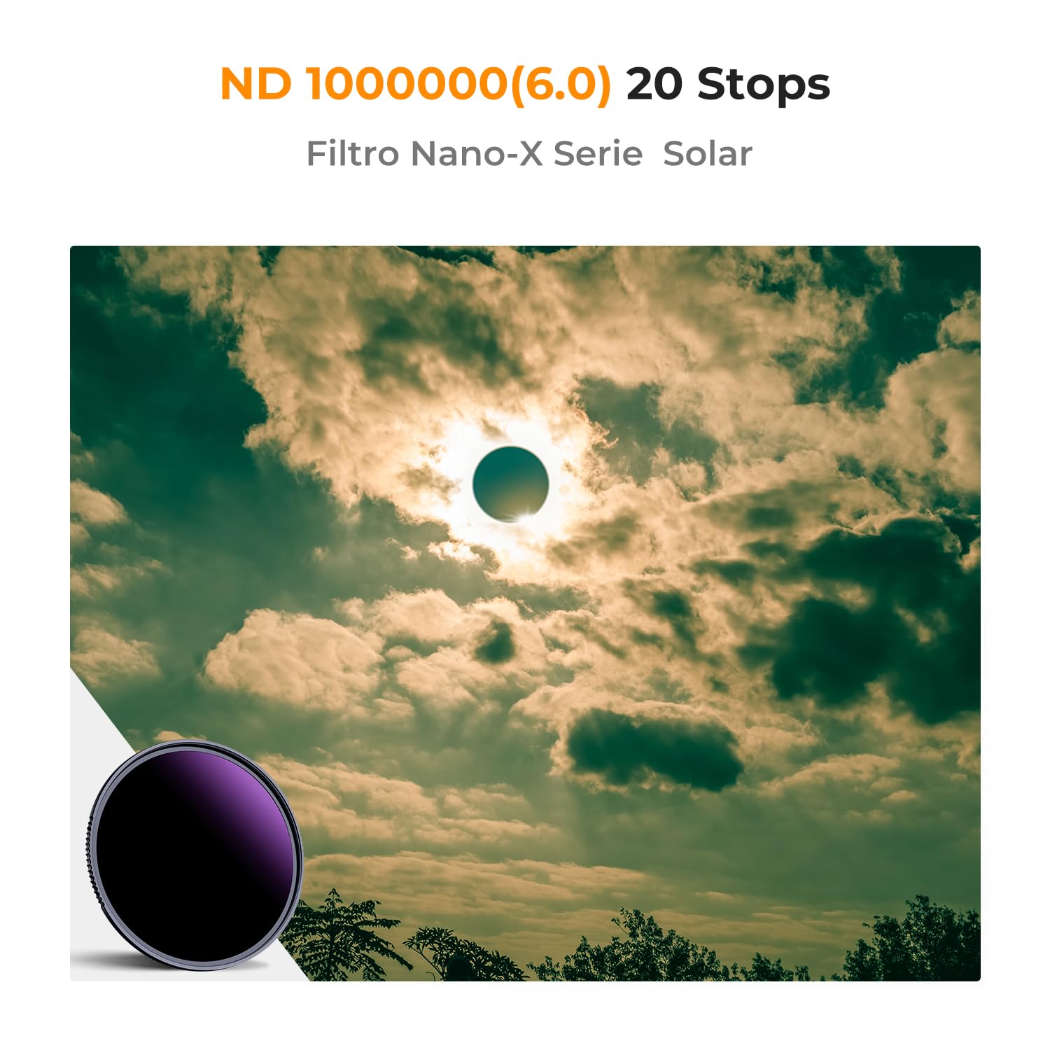 K&F CONCEPT Nano-Xcel 72mm Filtro ND10000000 (20 f-Stops) per Eclissi Solare, Filter a Densità Neutra ND1000000 Filtri per Fotografia di Solari in Vetro Ottico HD con Rivestimento Nano a 28 Strati