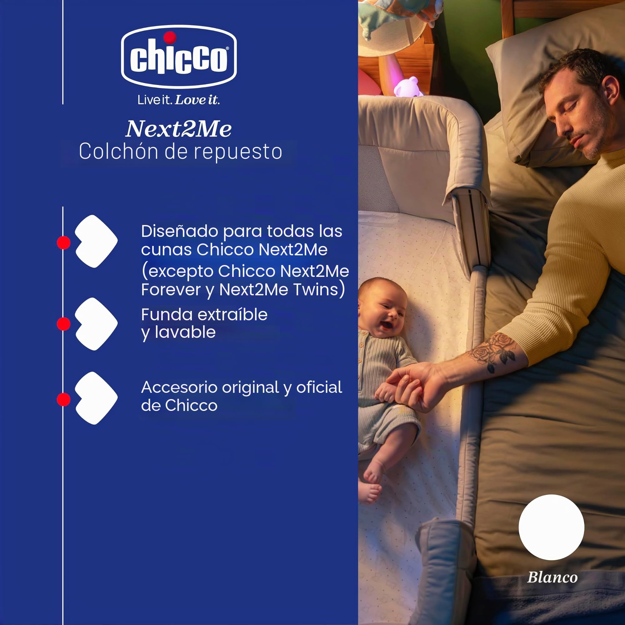 Chicco Next2Me - Colchón estándar, color blanco, repuesto original y oficial para cunas originales y Air