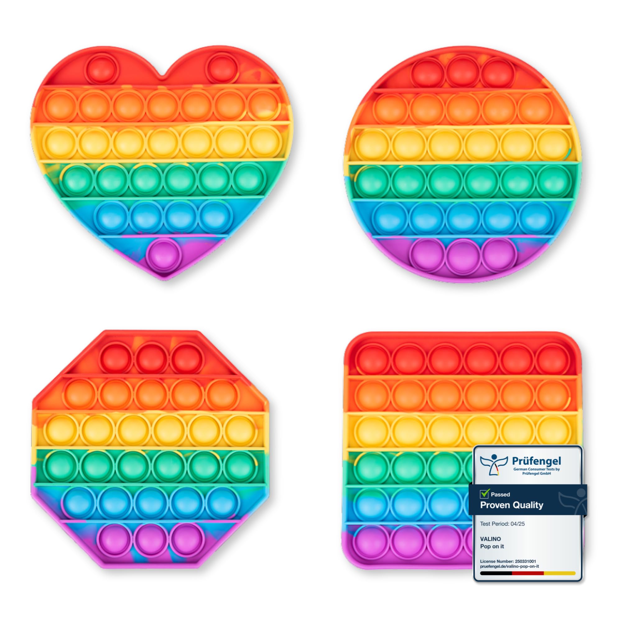 Pop on It for Kids I Pop Bubble with Four Different Shapes I Waterproof Fidget Toy Set I Poppets made of Silicone I Rainbow Antistress Toy (Set of 4)