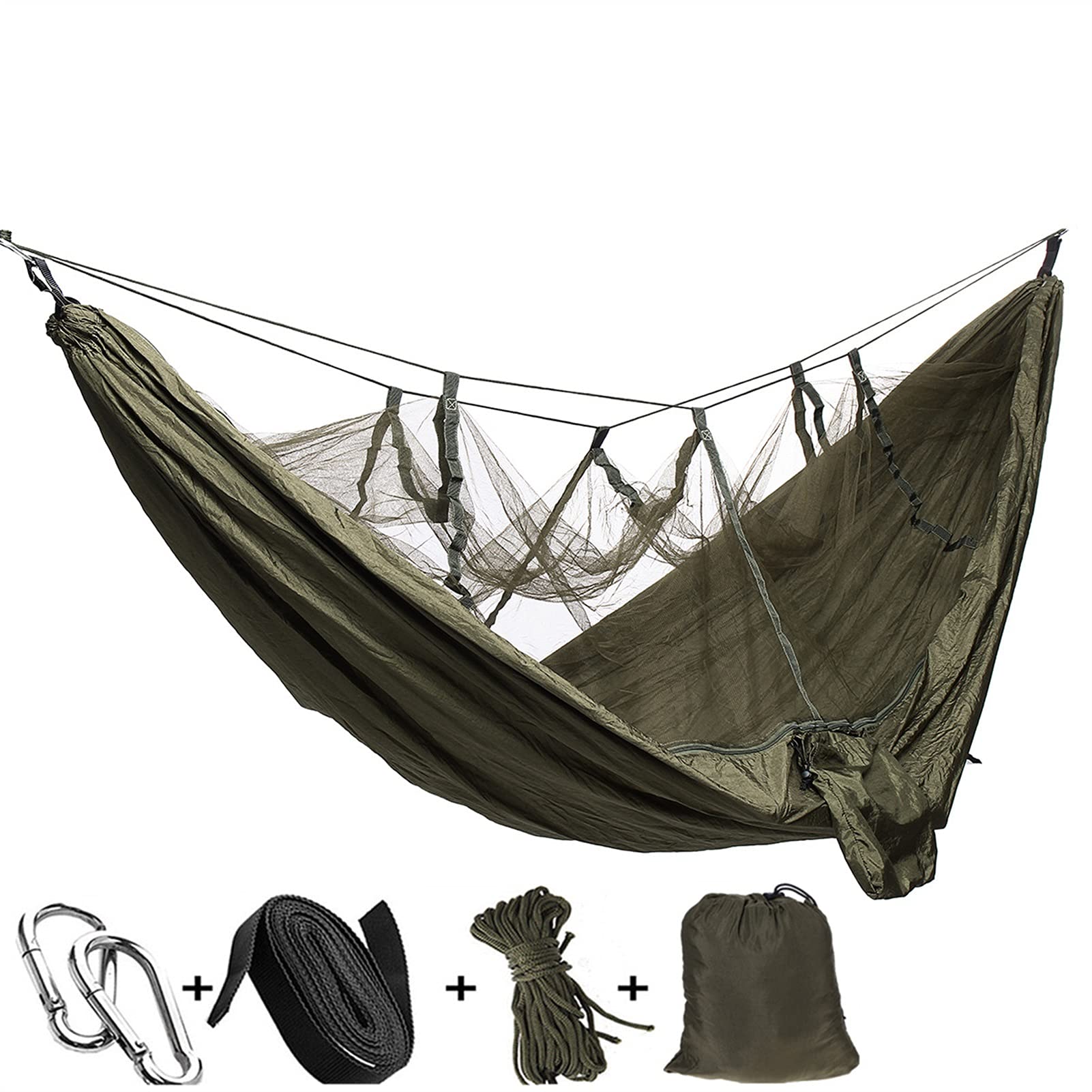 Altalene Amaca da campeggio ultraleggero con rete, Beach Swing Bed Hammock for zaino all'aperto sopravvivenza o viaggi Arrampicate e altalene (Color : Army Green)