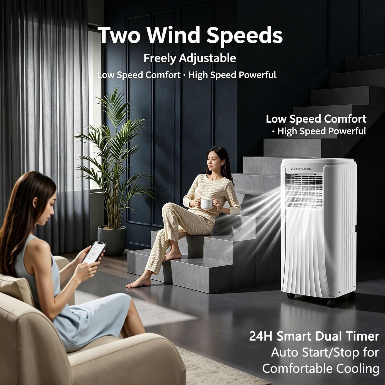 Aire Acondicionado Portátil 12000 BTU 4 en 1 con Enfriamiento, Deshumidificación y Ventilación, Unidad AC Silenciosa para Dormitorio, Hogar y Oficina, Kit de Ve, 9000btu