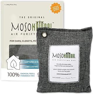 Moso Natural Air Purifying Bag 200g. A Scent Free Odor Eliminator for Cars, Closets, Bathrooms, Pet Areas. Premium Moso Ba...