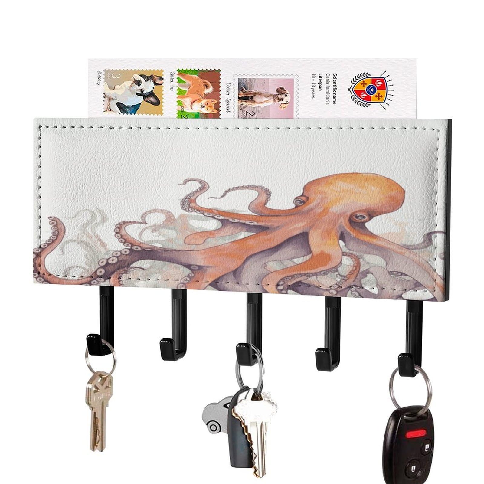 Octopus Tentacles Key Holder for Wall Mount Key Hooks Key Rack with Self Adhesive PU Key Hanger Personalized Key Organizer Rack with 5 Hooks for Hallway Door Entryway