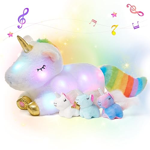 Hopearl LED Musical Stuffed Unicorn Playset Lighting Up Singing Plush