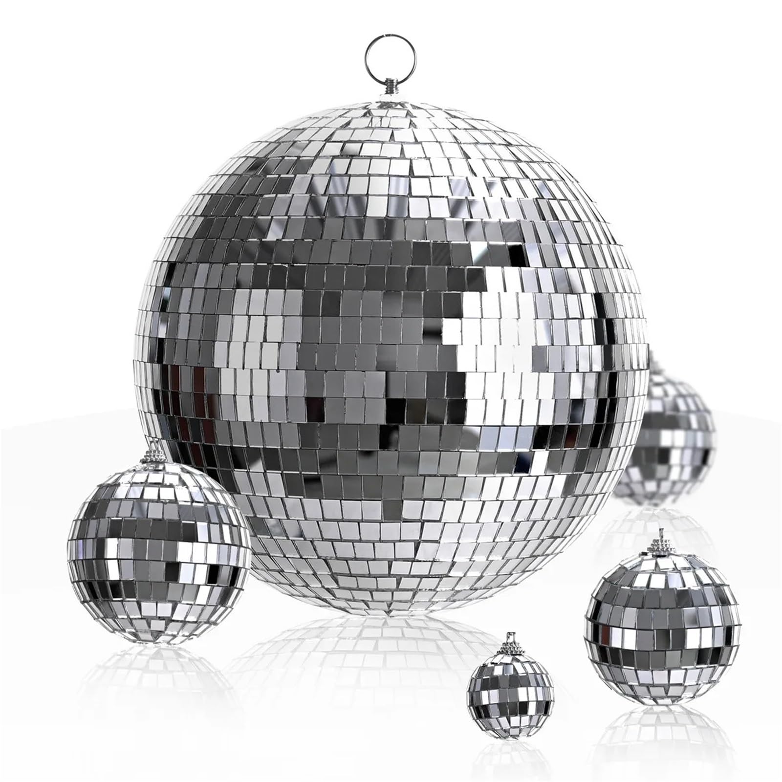 Dekoracja imprezowa lustrzanej kuli dyskotekowej, Disco Ball Lustro Odblaskowe, obrotowe światło, srebro, wiele rozmiarów na wesele(25cm)
