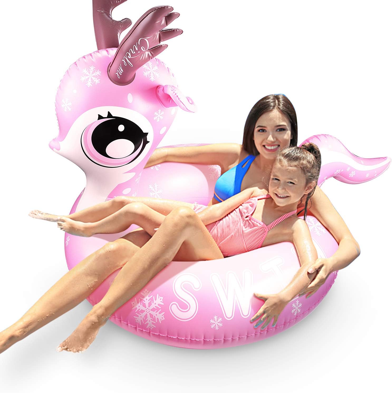 Big Elk Inflatable Pool Float, Swim Ring with Antlers & Tail Swimming Party Toys for Kids Adults Girls Boys Summer Beach Ocean