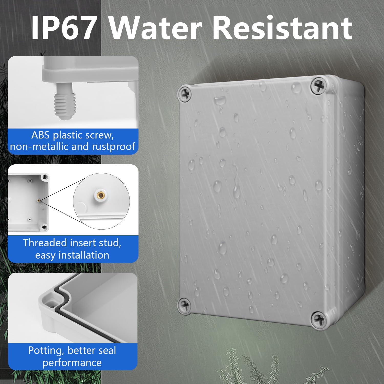 LeMotech Abzweigdose IP67 wasserdicht staubdicht ABS Kunststoff Projektbox für elektrische Außengehäuse Grau 15 x 11 x 7,1 Zoll (380 x 280 x 180 mm)