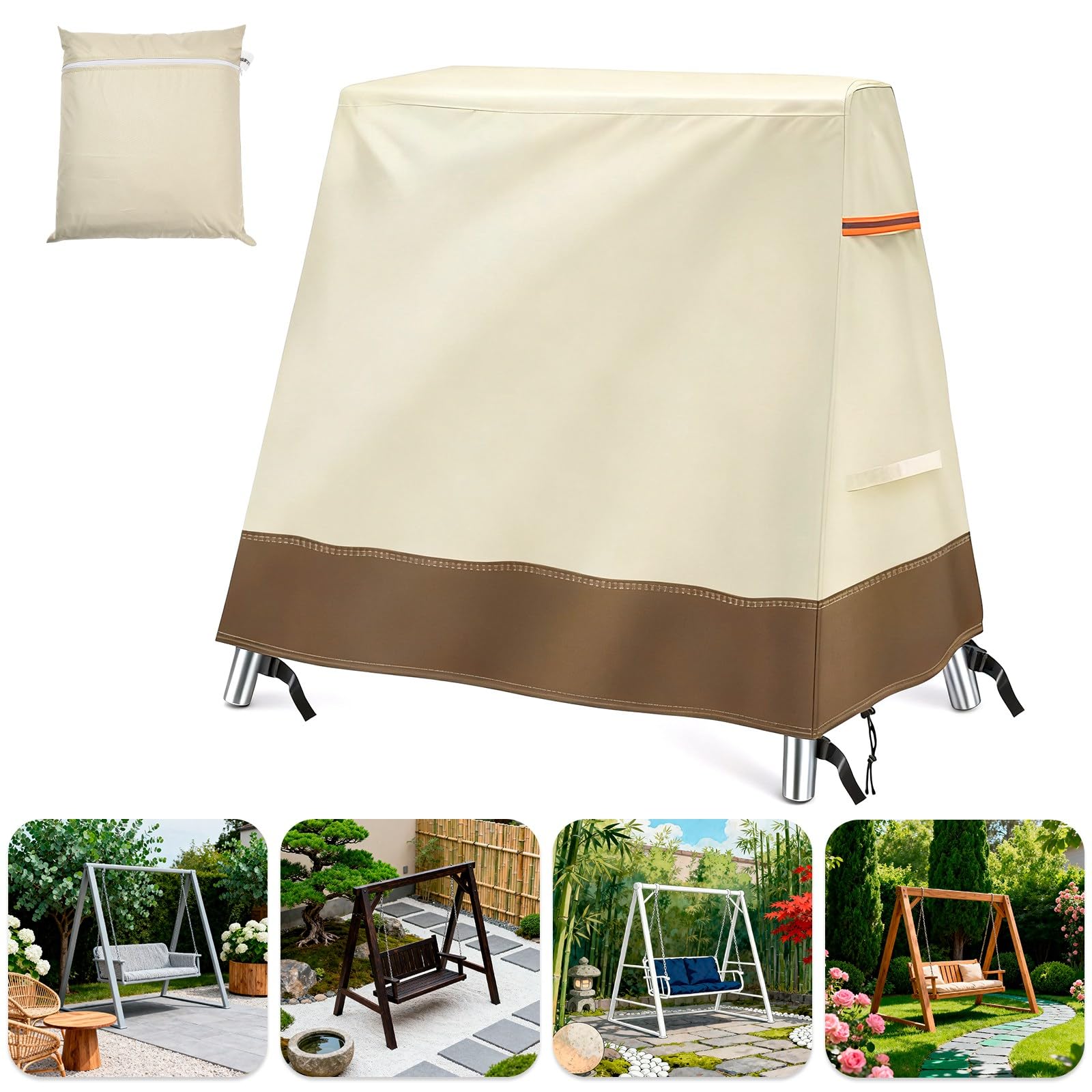 Blueshyhall Housse de protection imperméable pour balancelle de jardin 2 places, housse de protection pour meubles de jardin, balançoire double, protection contre les rayons UV et la poussière (marron