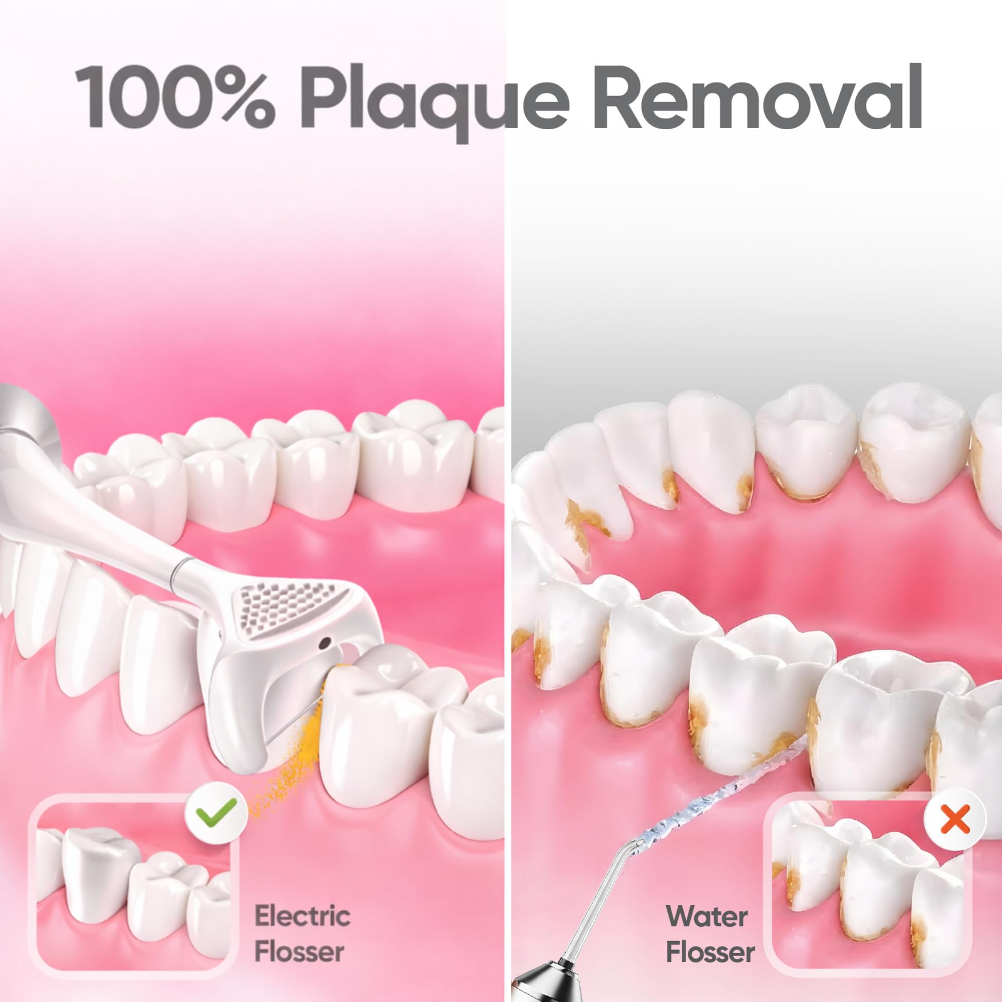 Lumi - Hilo dental eléctrico 2 en 1 para adultos con 4 velocidades + 50 cabezales de repuesto, recomendado por dentistas, hilo dental de fácil deslizamiento para un cuidado suave de las encías