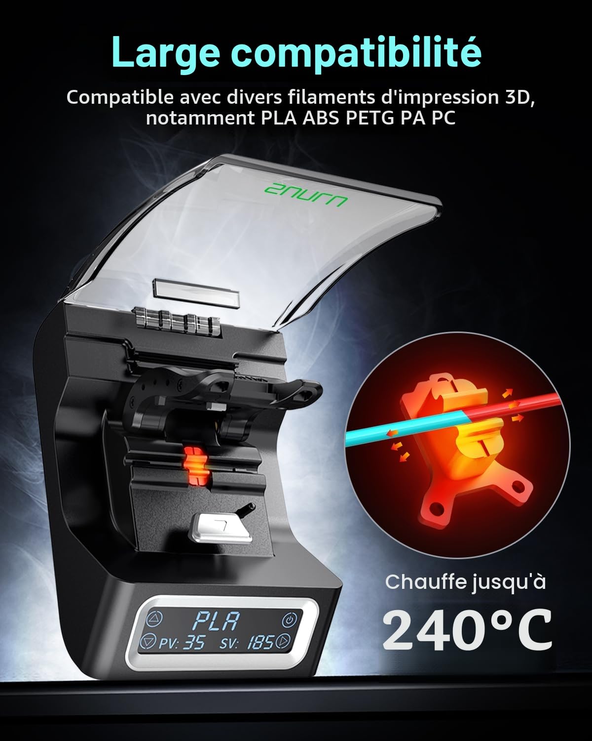 SUNLU Official Filament Connecteur avec 200 Tubes PTFE, Filament Connector pour Filament d'Imprimante 3D 1,75mm Jusqu'à 240 °C, Compatible avec PLA PETG TPU ABS PA Nylon, Facile à Utiliser