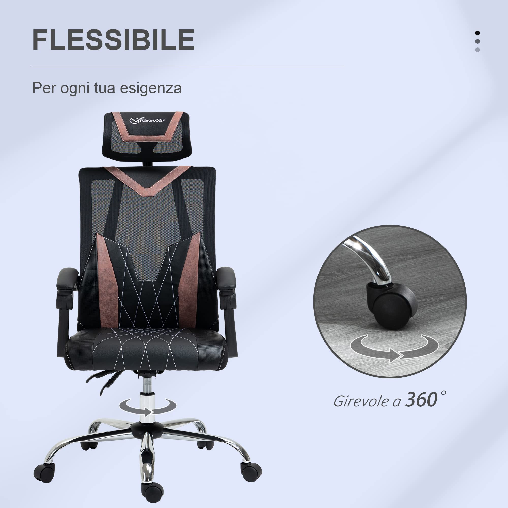 Vinsetto Sedia da Ufficio Ergonomica con Rotelle 58x62.5x112-120cm Rosa