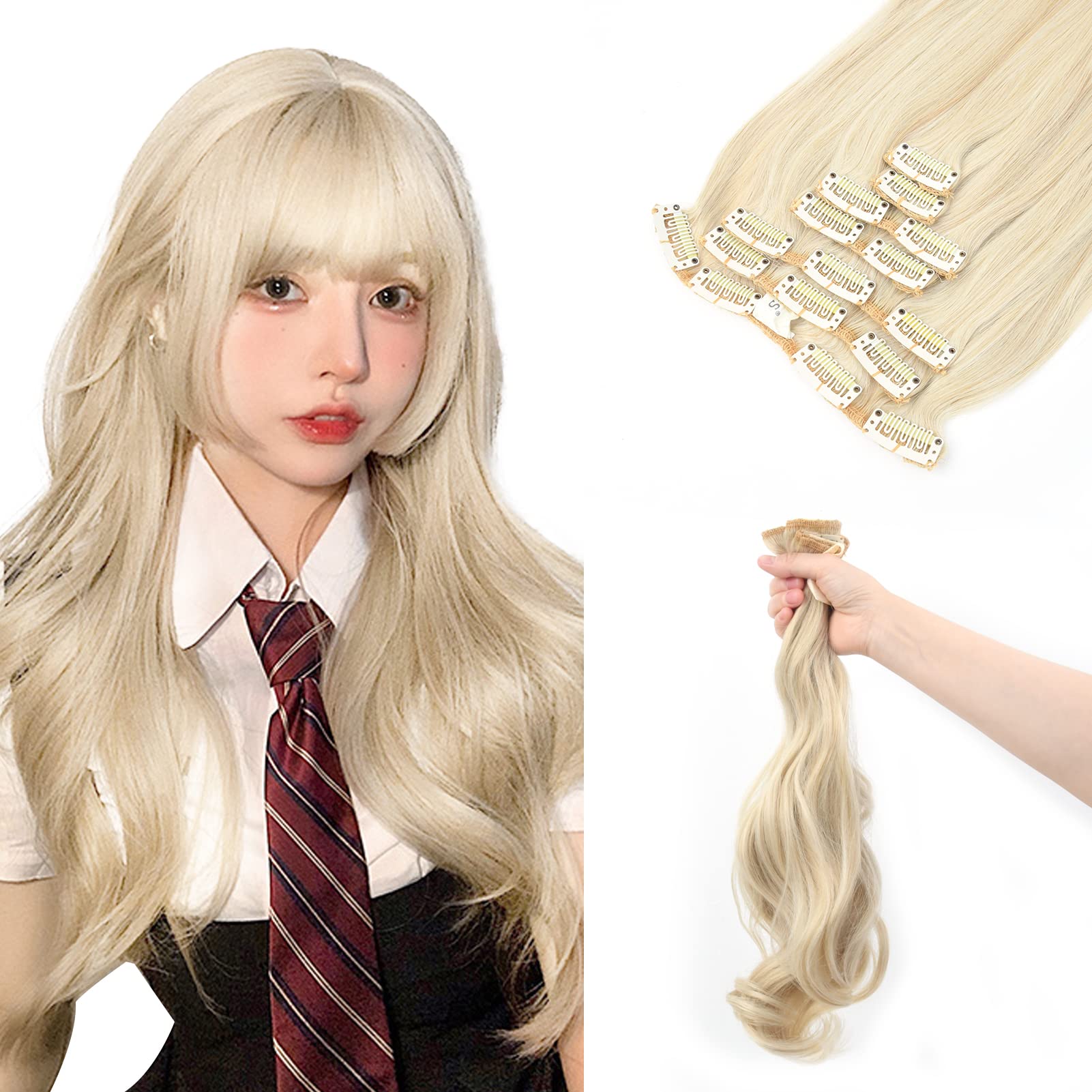 Vlasy 襟足ウィッグ ワンタッチエクステ 7枚セット 45/50/55cm エクステ クリップ付け サラサラ 自然 襟足エクステ ロング カール つけ毛 ハーフウィッグ 50cm 1001#