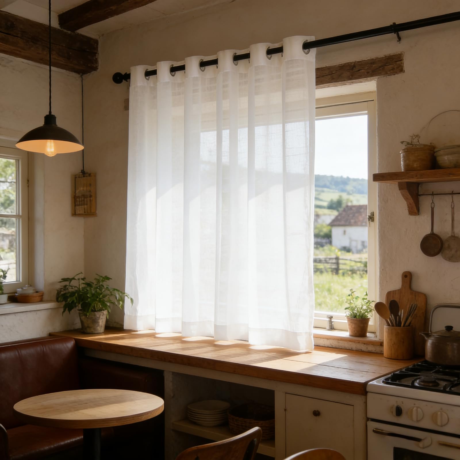 Voile Vorhänge 225 x 220 cm Halbtransparent, Lichtdurchlässig Und Elegan, mit Ösen in Leinenoptik, Luftig Und Langlebig Gardinen Kurz Halbtransparent für Jedes Fenster, Weiß
