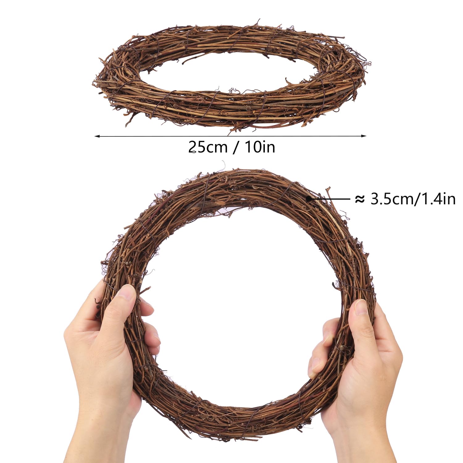 Lot de 7 couronnes de vigne rondes en rotin naturel de 25,4 cm pour loisirs créatifs, festival, Noël, mariage, restaurant et décoration de la maison