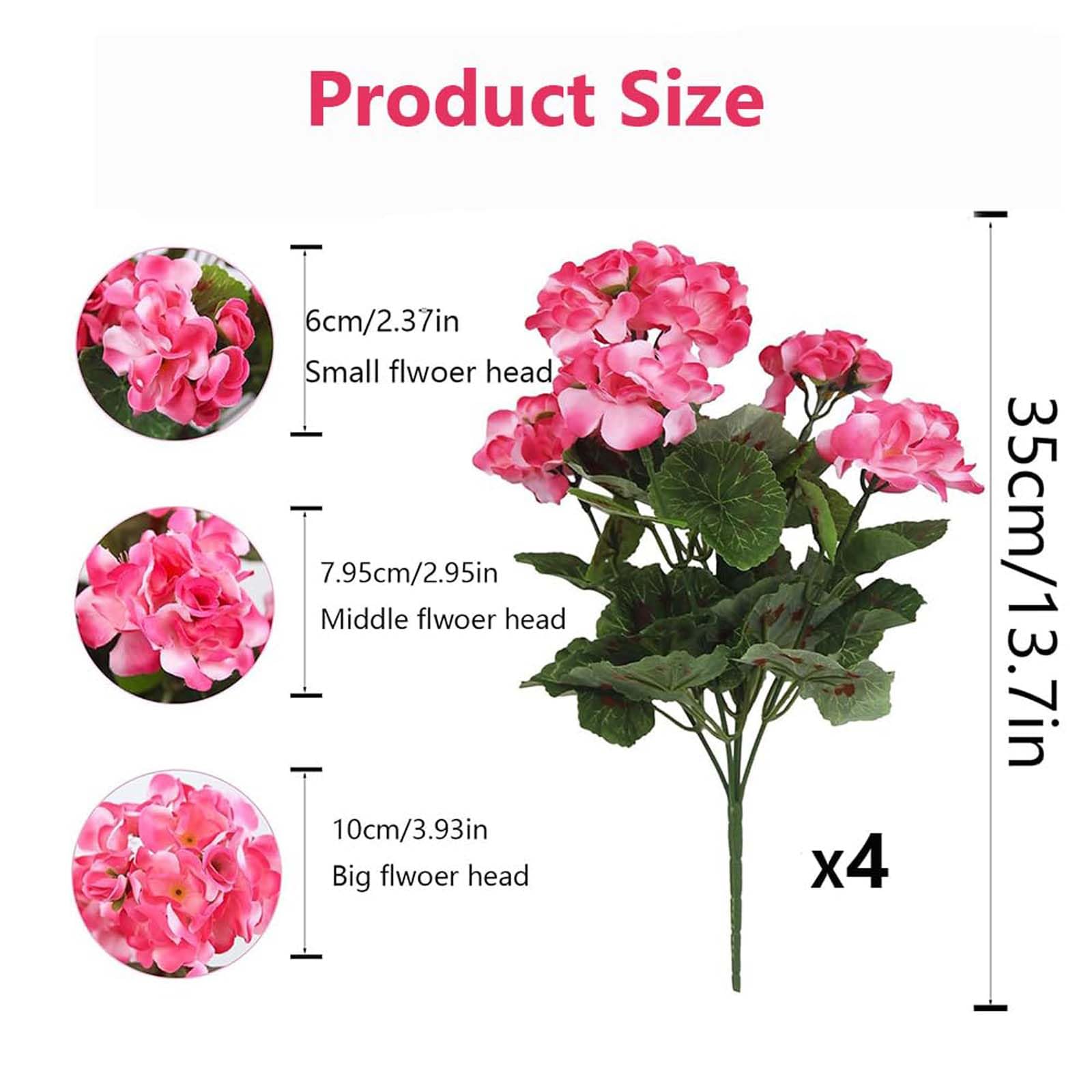 Laelfe 4 Bundles Artificial Pink Geraniums for Outdoors UV Resistant Fake Geraniums Flowers Faux Silk Geranium Plants for Outside Indoor Home Balcony Window Boxes Garden Decorations - Image 2