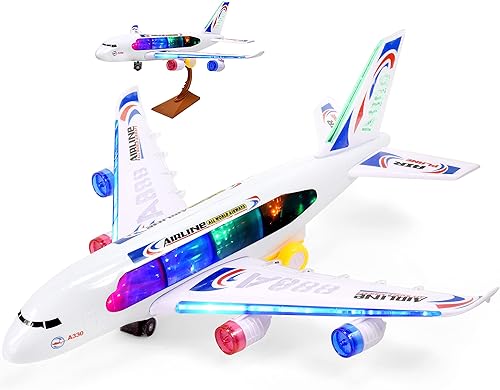 Bump Go - Juguete de avión para niños juguetes a pilas avión grande de pasajeros con luces LED y música modelo de aviones réplica para niños