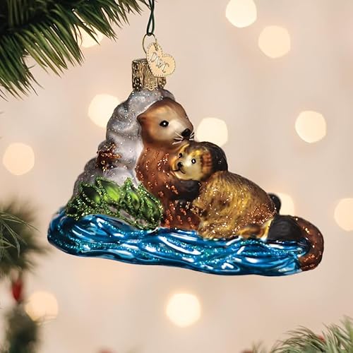 Miniatura 5 de Old World Christmas Adorno de vidrio de nutria con cachorro para árbol de vacaciones