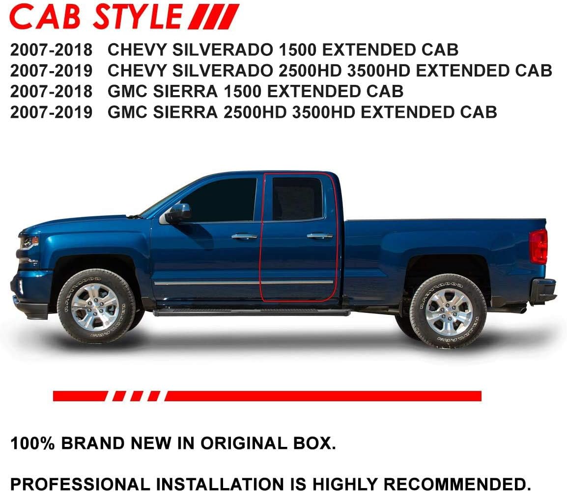 Auto Dynasty ﻿5.5 Inches Honeycomb Step Pad Side Nerf Bar Running Boards Compatible with 2007-2019 Silverado Sierra 1500 2500HD 3500HD Extended Cab, Stainless Steel, Black Powdercoated