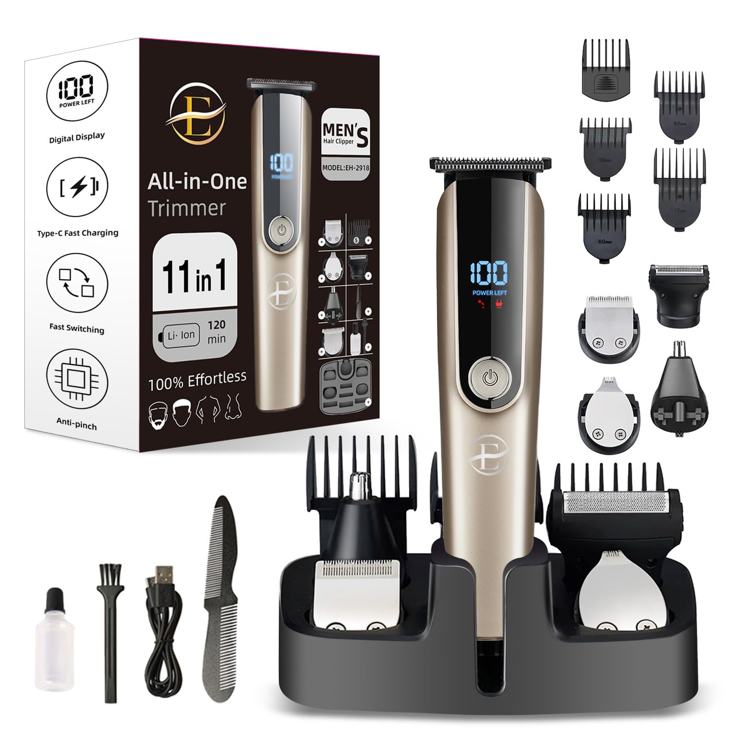 Beard Trimmer for Men - 5 in 1 Kit Electric Razor, Nose Hair Trimmer with LED Display, Cordless Mustache Body Face Grooming Kit, Rechargeable Beard