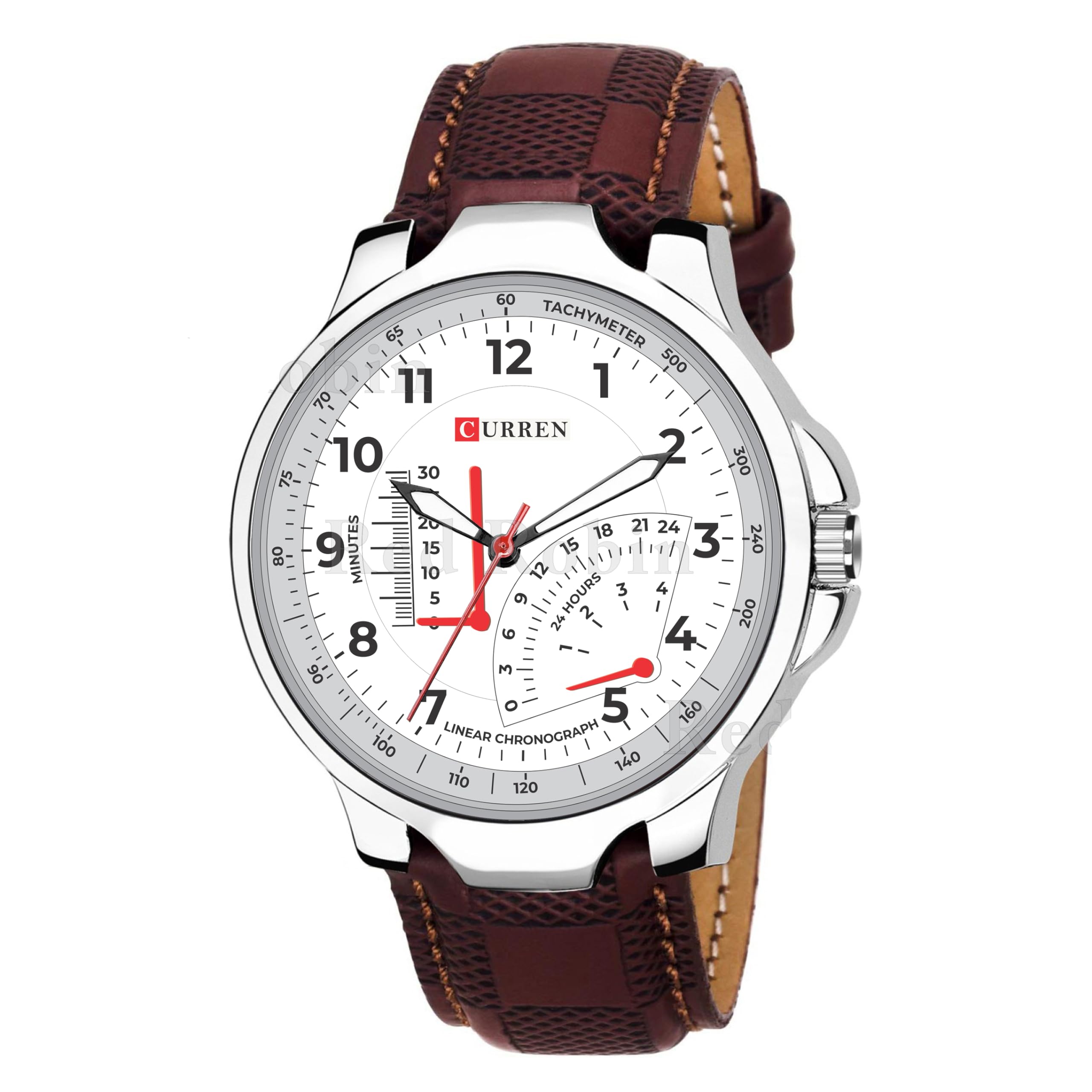 Red Robin Analog Curren Design White Dial Stylish Brown Leather Strap Wrist Watch for Men and Boys, Pack of 1 - CURREN-W-3K-SIL-BRW-CHL (B0CT5Y6FSK) Amazon Price History, Amazon Price Tracker