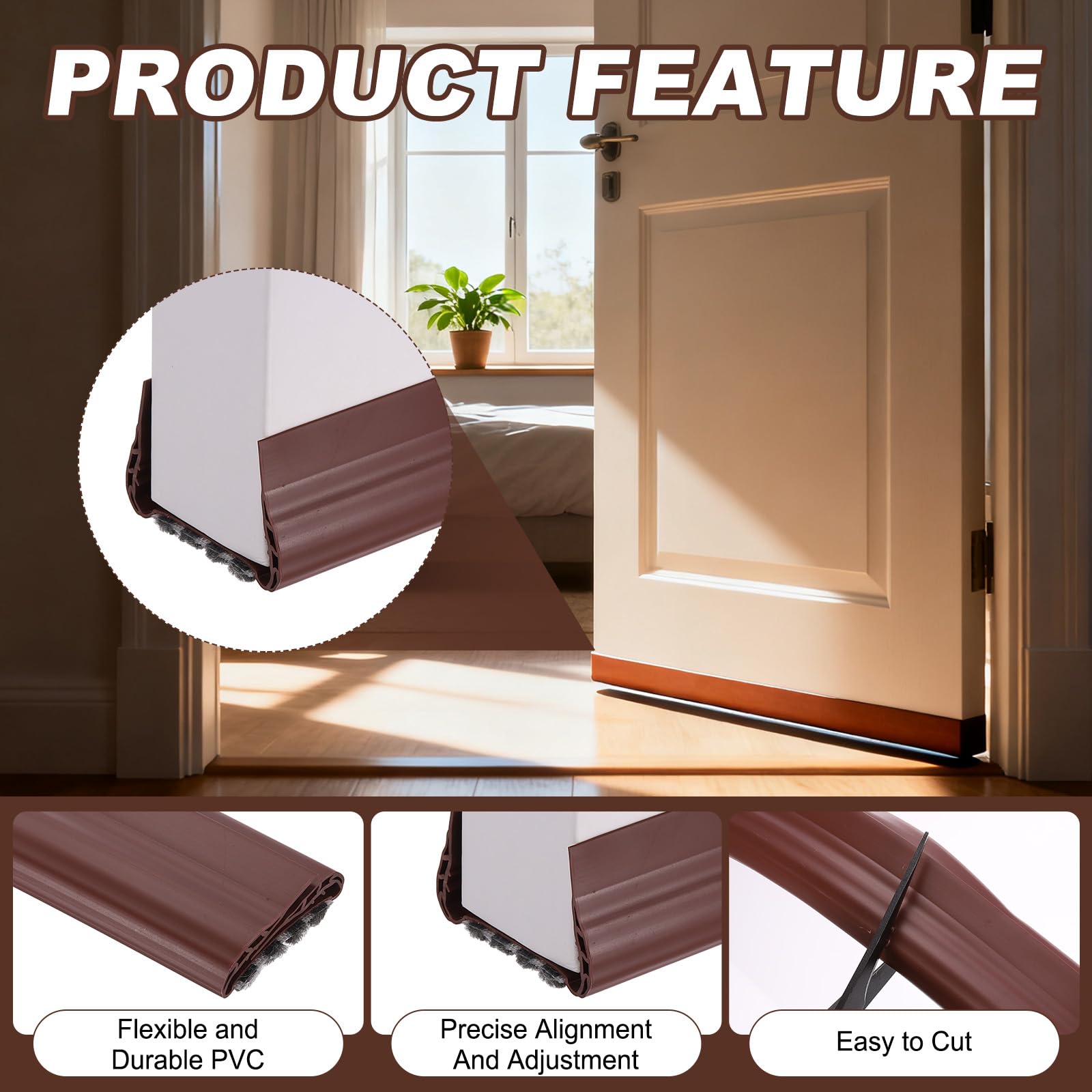 PATIKIL 2 Pezzi 93 Cm ParaSpifferi Sottoporta Adatta Per Porte Marrone | Guarnizione Sottoporta In PVC Con Spazzola, Con Spessore 5.8-5.7 Cm, Interne Esterne