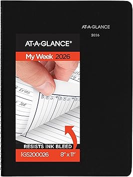 AT-A-GLANCE 2026 Appointment Book Planner, Weekly, 8" x 11", Large, Quarter-Hourly, DayMinder, Black G5200026
