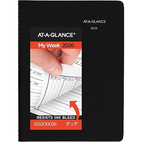 AT-A-GLANCE 2026 Appointment Book Planner, Weekly, 8" x 11", Large, Quarter-Hourly, DayMinder, Black (G5200026)