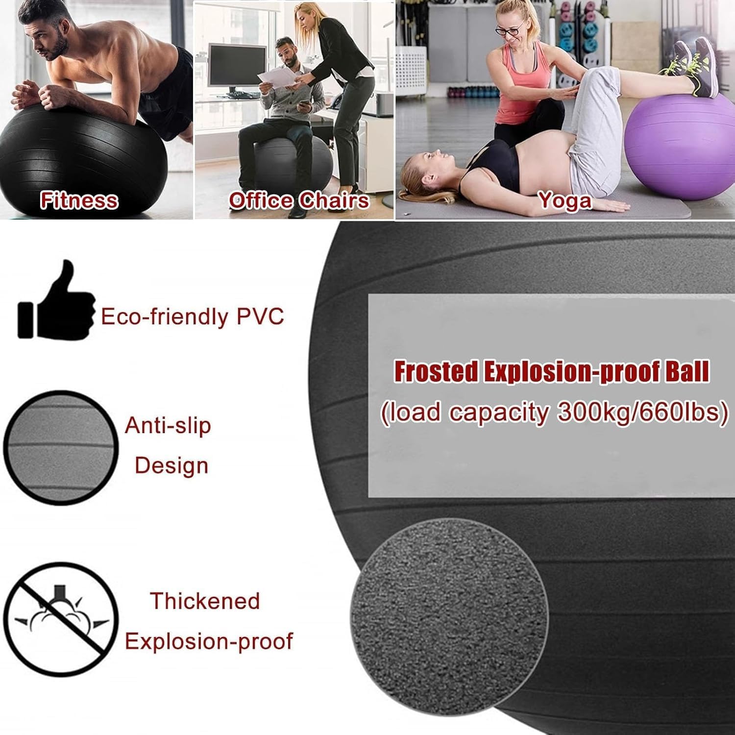 Office Desk Exercise Balance Ball Chair, Good Posture Yoga Ball Chair with Ergonomic Support, Comfort & Stability Ball Seat Rolling Stool for All, Grey