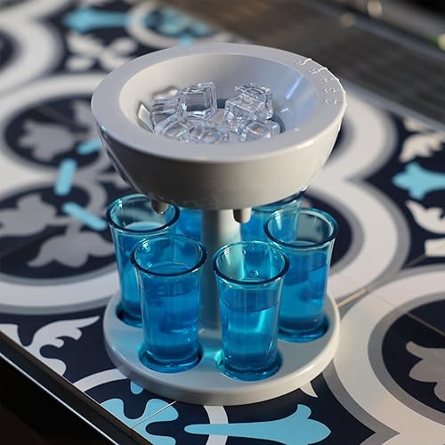Miniatura 7 de Dispensador de bebidas para 6 vasos de chupito, dispensador de líquidos ajustable, vertedor de chupitos con 6 vasos acrílicos coloridos, adecuado