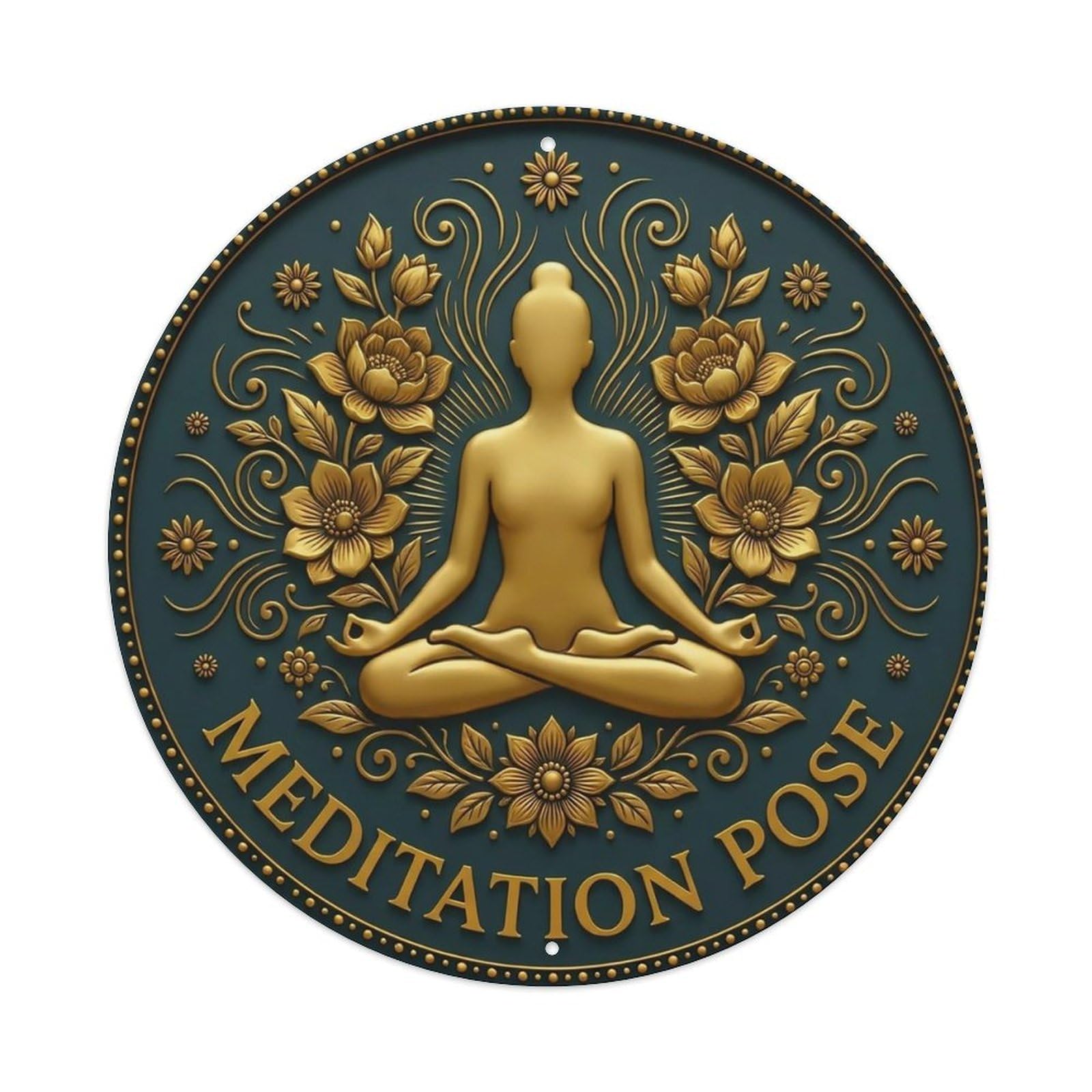 Vintage Meditation Pose Flower Zen Yoga Metal Tin Sign
