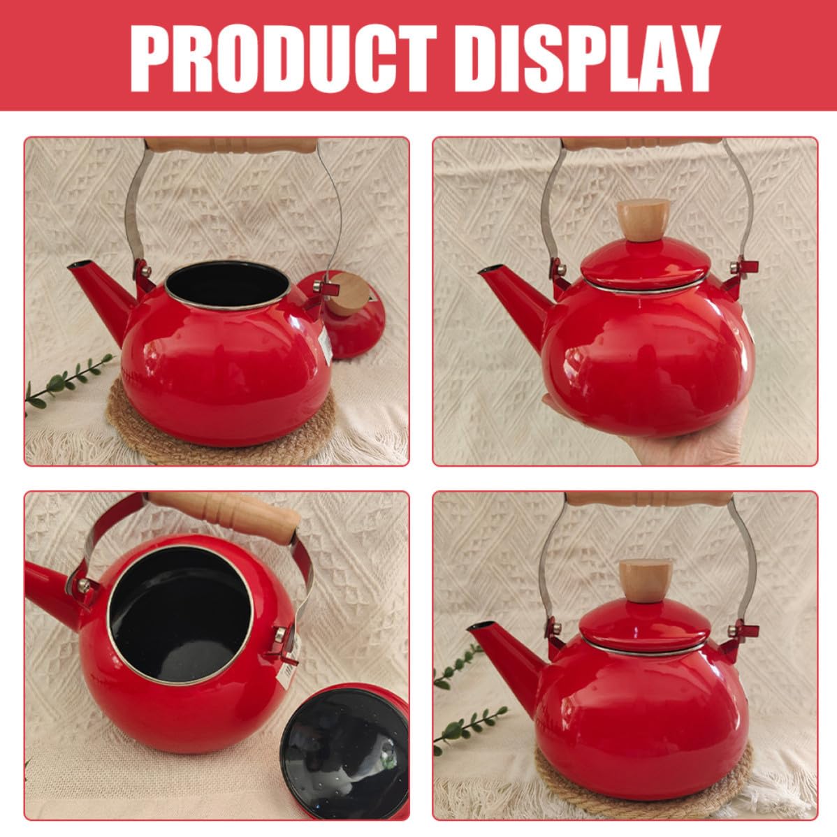 Tetera de Esmalte Roja de 1,5 L para Cocina y Preparar Té