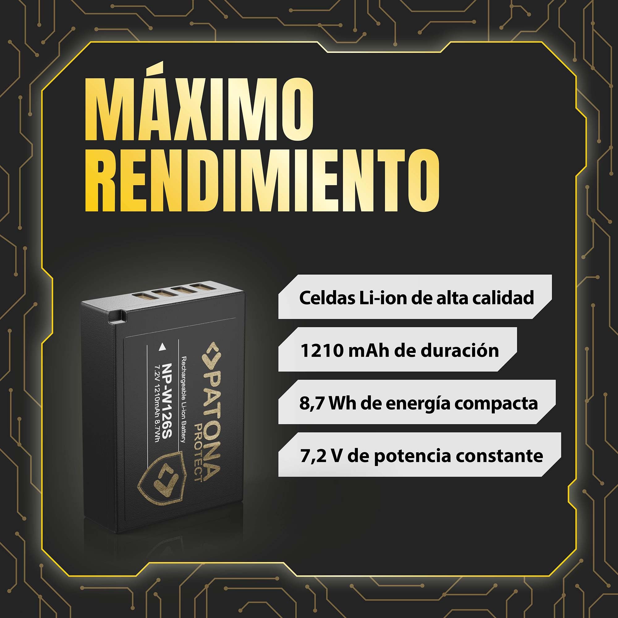 PATONA 2X Protect Batería NP-W126s 1210mAh – Repuesto para Fuji Fujifilm X-T5 X-T50 X100VI X100F X-S10 X-M5 X-T30 II X-E4 X-Pro3 – con Sensor NTC y Carcasa V1