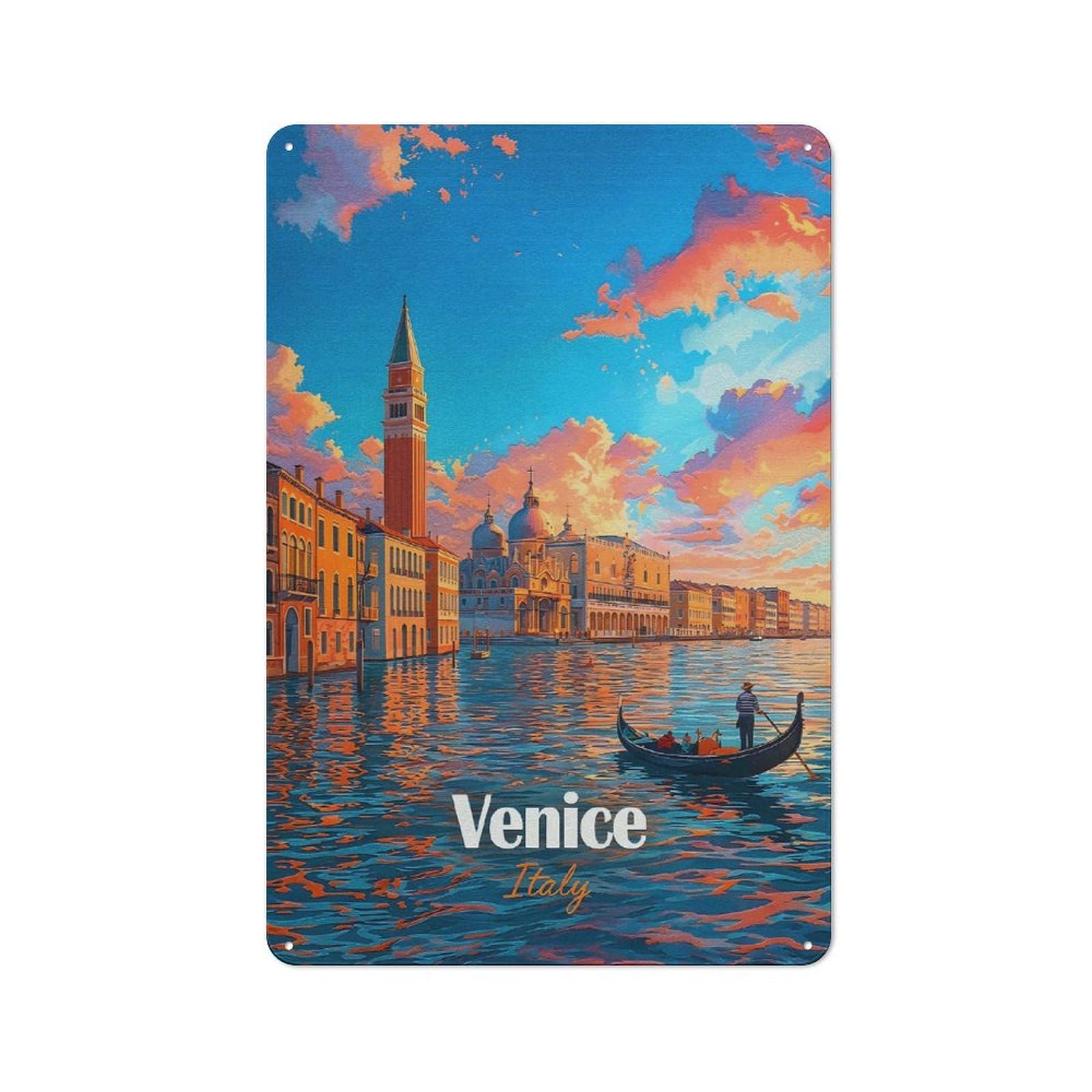 Junmoney Style-22 Creative Venice Italy Gondola Sunset Painting Tin Sign 30X20cm, Study Room Decor For Workspace, Cafe, Shop Or Desk Area
