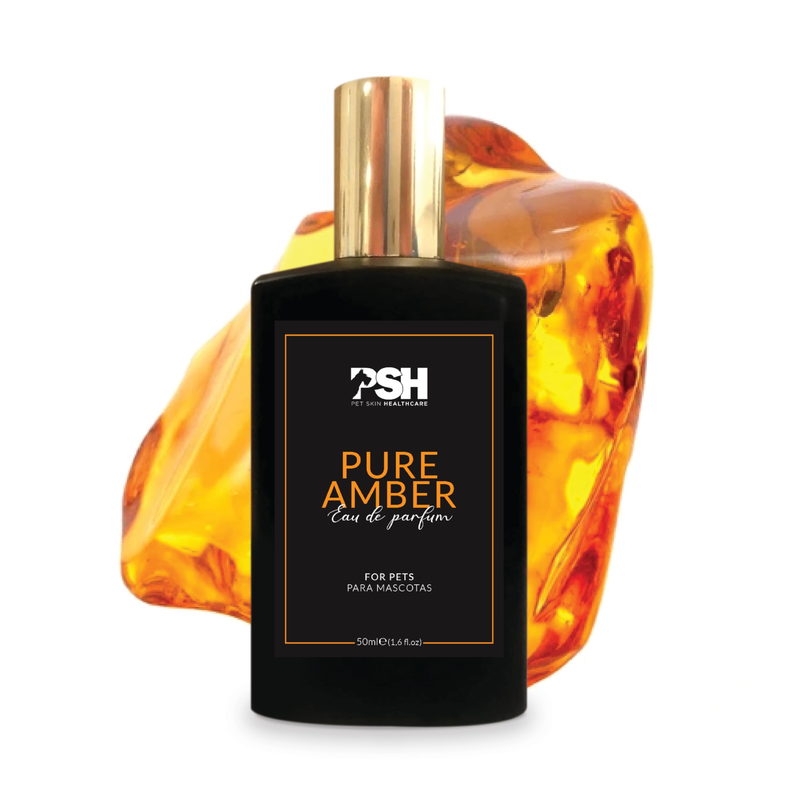 PSH Pure Amber - Agua de Perfume para Perros y Gatos - Fragancia Especiada y Cálida - No Reseca la Piel - Incluye Mini Envase Recargable para Paseos - 50 ml