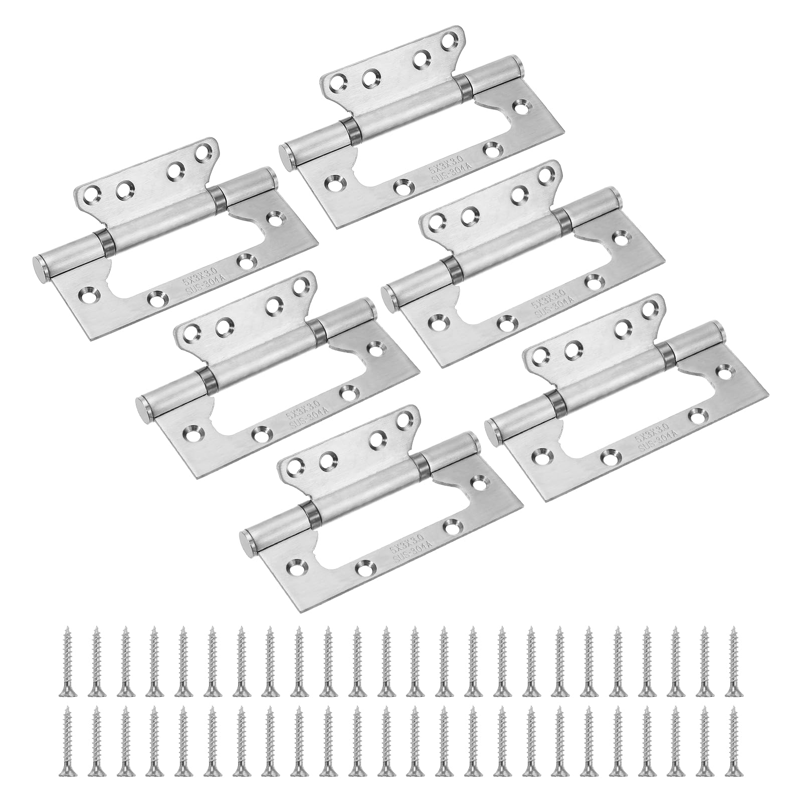 sourcing map 6Pcs Non Mortise Door Hinges, 5" x 2.2" Stainless Steel Hinges with Mounting Screws, Ball Bearing Door Hinges for Interior and Exterior Doors, Wood and Metal Doors, Silver