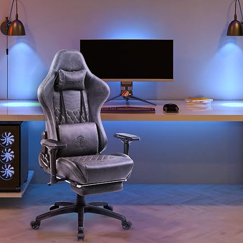 Miniatura 2 de Dowinx Silla ergonómica para juegos de carreras reclinable con soporte lumbar de masaje reposabrazos 4D silla de juego para computadora de piel