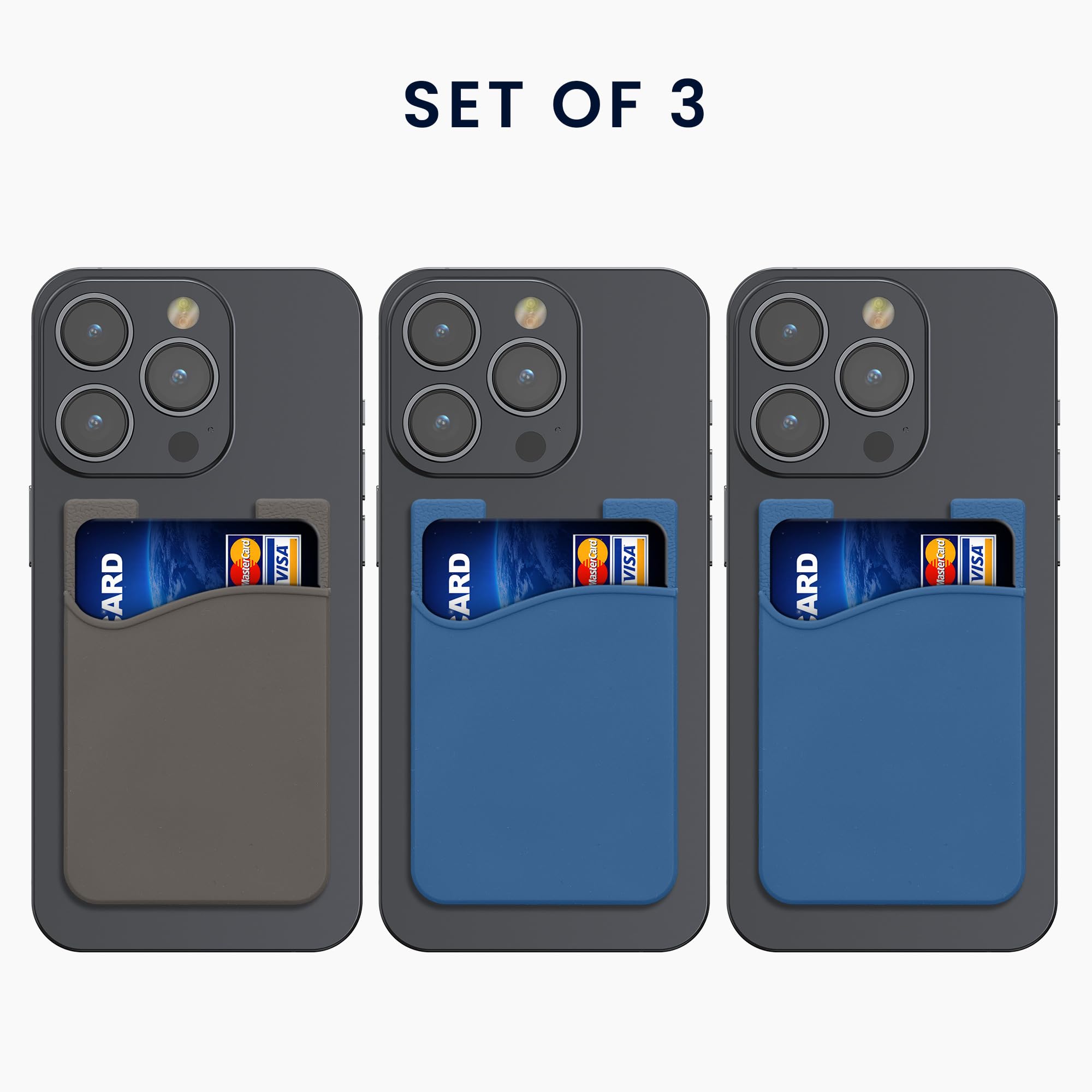 kwmobile Stick-On Card Holder for Phone (Set of 3), Silicone Wallet Card Holders, Sticks on to Cell Phone Back or Case - Image 2