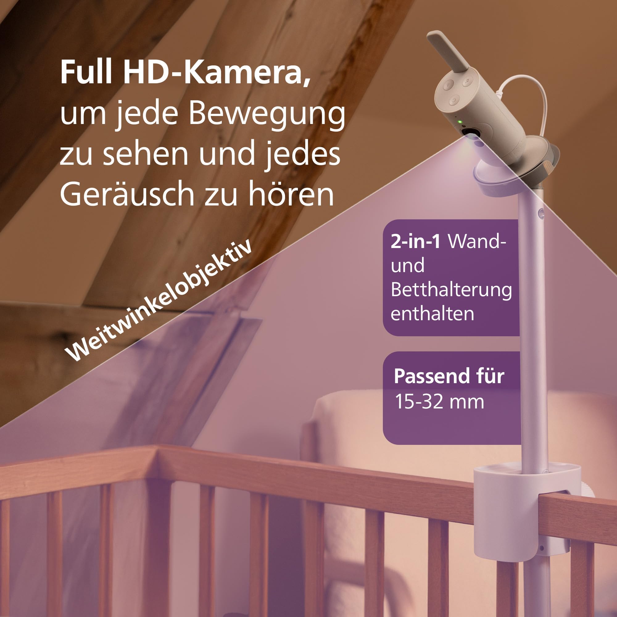 Philips AVENT Premium Connected Babyphone SCD973/26 mit Kamera, KI Schlaf- und Atmungs-Tracking, Schrei-Interpretation, DEKRA zertifiziert