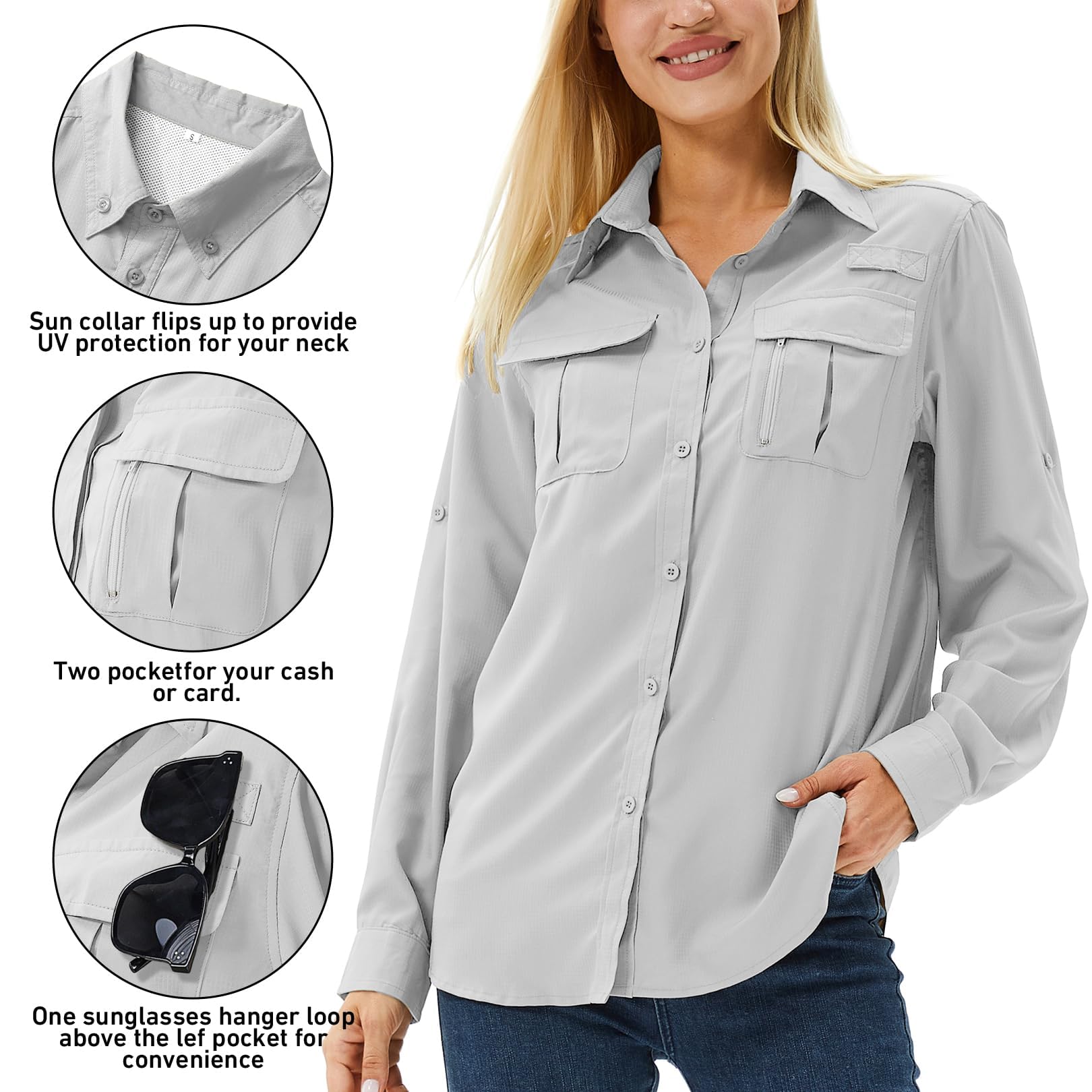 Camicie da donna lunghe da trekking top da donna manica protezione solare UV asciugatura rapida casual all'aperto safari passeggiate pesca escursionismo viaggi camicie