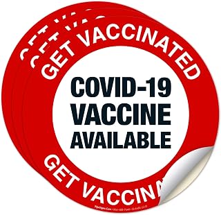 Get Vaccinated Covid-19 Vaccine Available Sign, (3 Pack) 12x12 Inches, 8 Mil Vinyl Floor Decals Long Lasting UV Protected, Made in USA