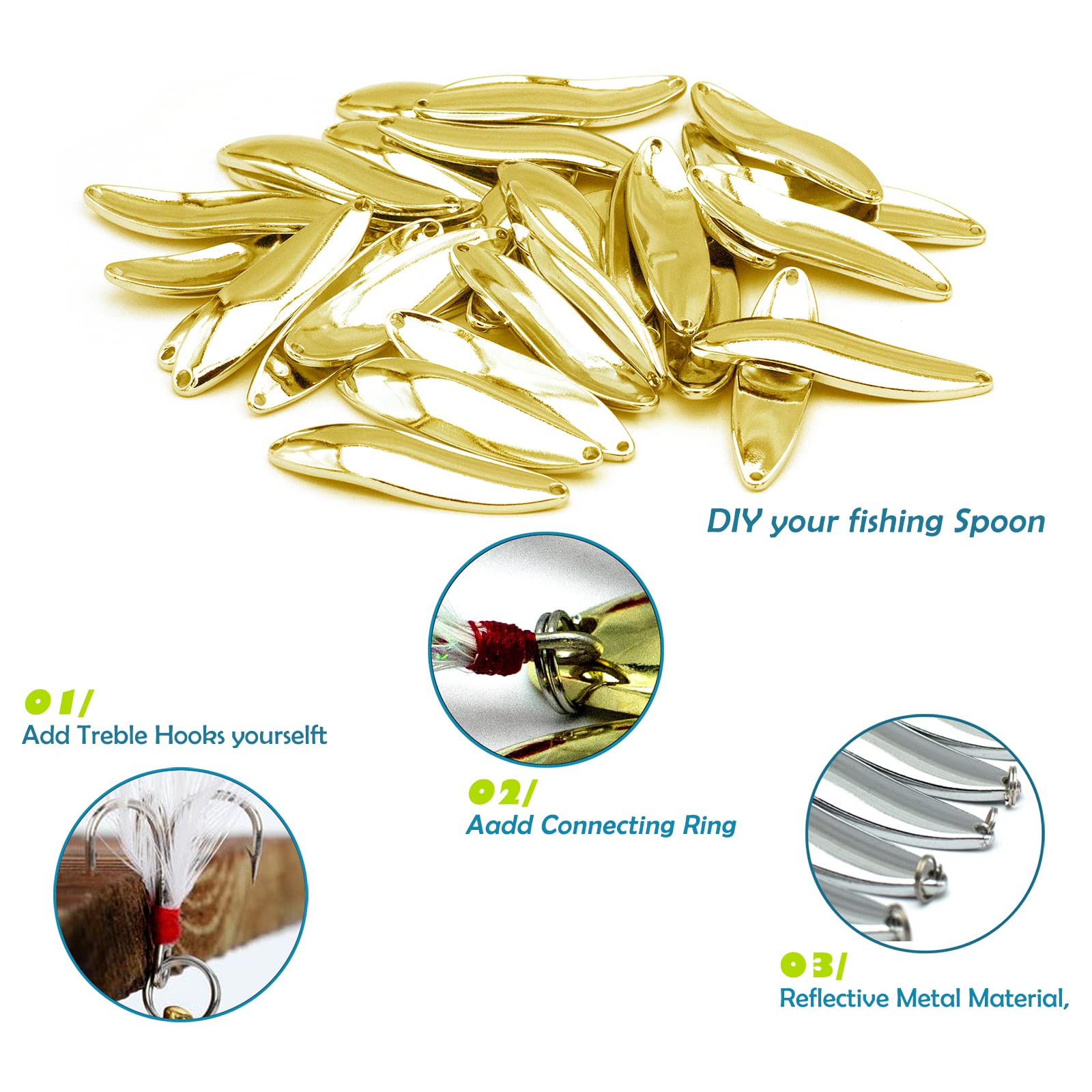 釣りルアースプーン、50個入り、22g/3gのシルバーゴールド、塩水用のハードメタルスピナーベイト、サーモンとバスのためのキャスティングスプーン(50個 20G ゴールド) Amazon.co.jp: 釣りルアースプーン、50個入り、22g/3gのシルバー