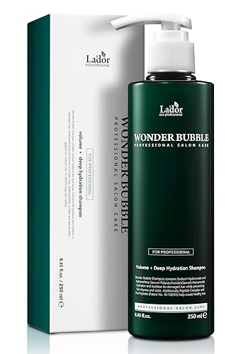 LA'DOR Wonder Bubble - Champú hidratante antiencrespamiento voluminizador para cabello seco con 8 péptidos, queratina, sacrán, ácido hialurónico,