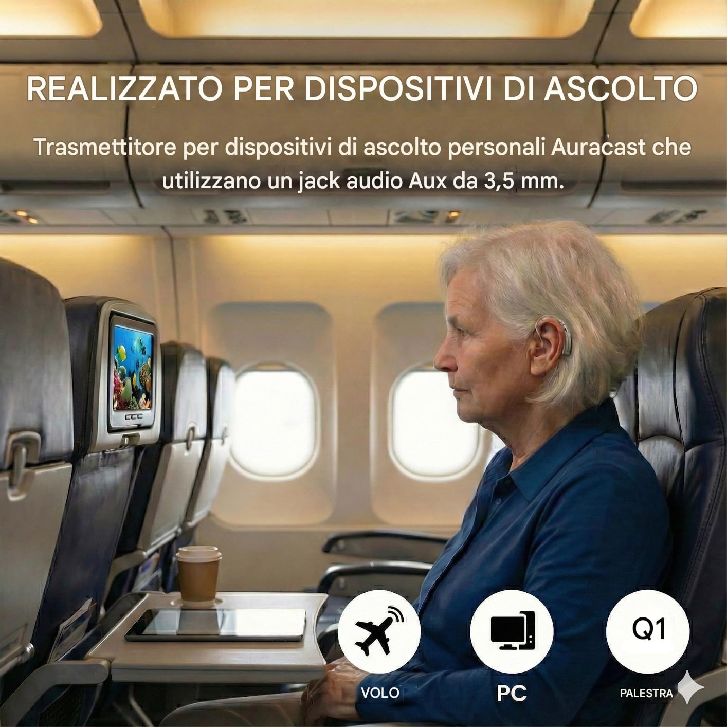 Avantree Voyager HA – Trasmettitore audio Auracast e Bluetooth 5.4 per cuffie con display e controllo volume, chip Qualcomm, aggiornabile via firmware, AUX per TV, PC e ascolto wireless