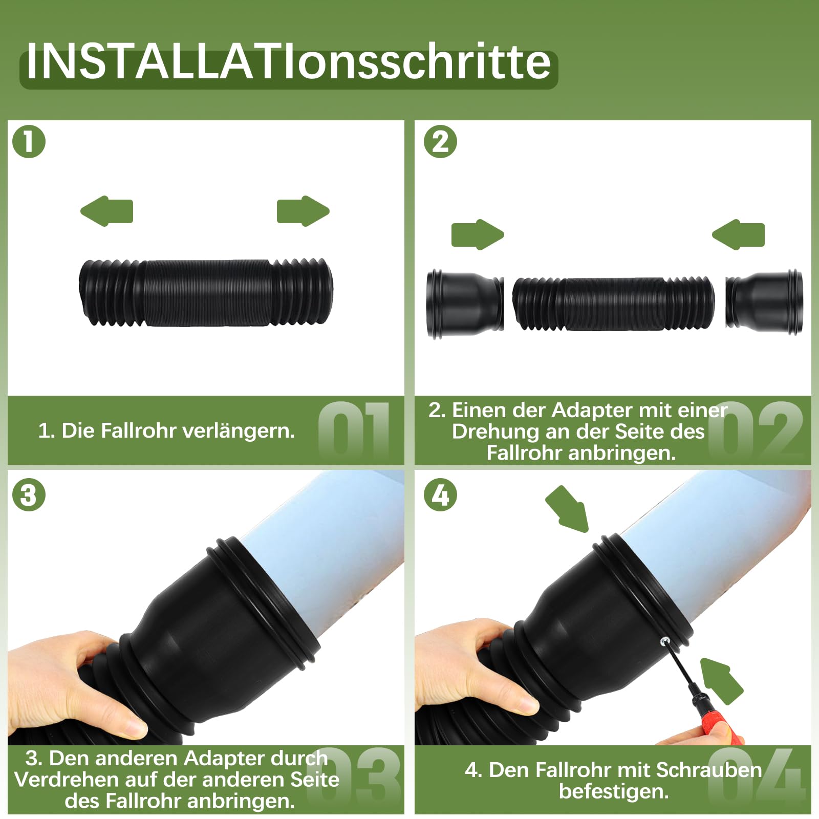 Set di espansione per tubo di scarico, flessibile, rotondo, diametro 80/100 mm, estensione tubo di scarico da 47 a 150 cm
