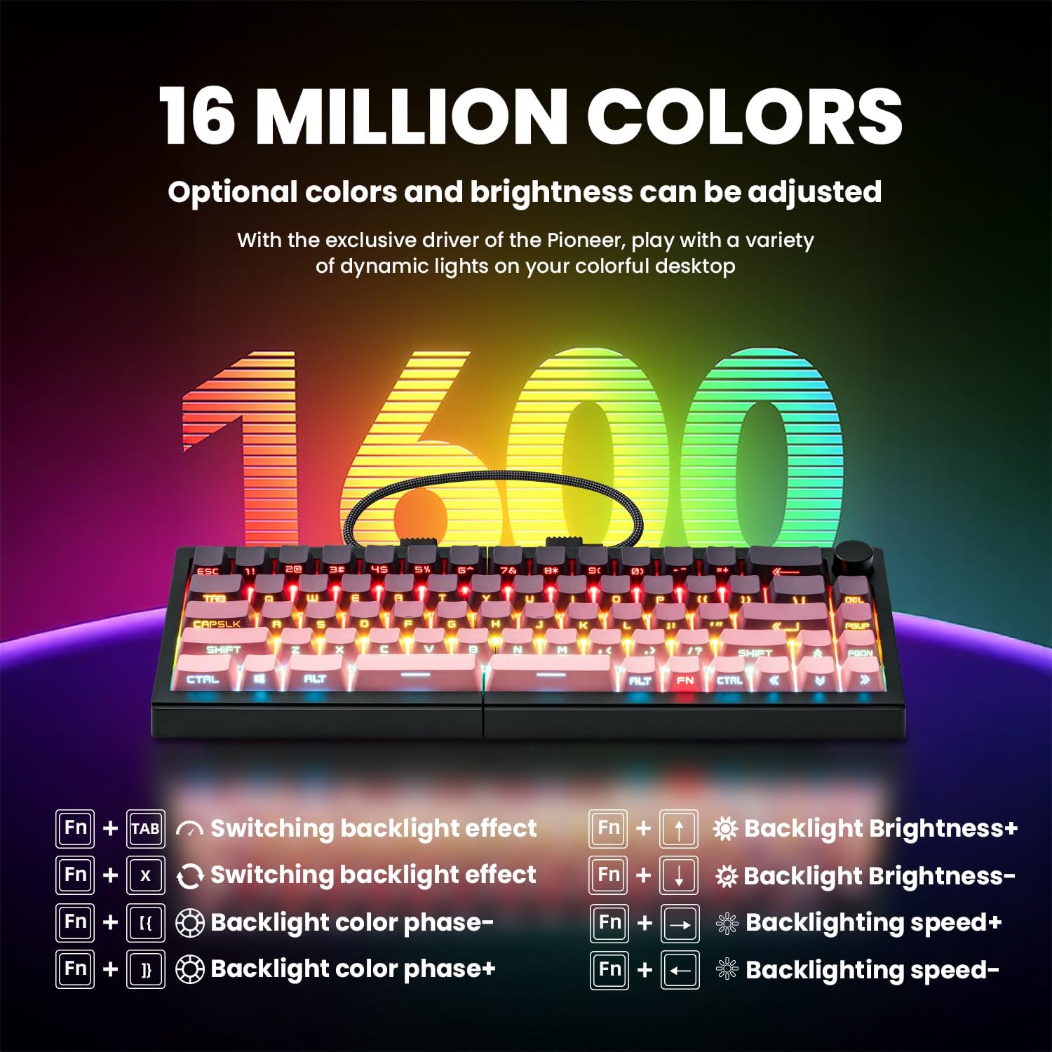 ZORNHER ST68 Wireless Ergonomic Split Mechanical Keyboard,65% Pink & Purple Creamy Thocky TKL Gaming Keyboard with Knob,Lighted Up PBT Keycaps,Cream Switches