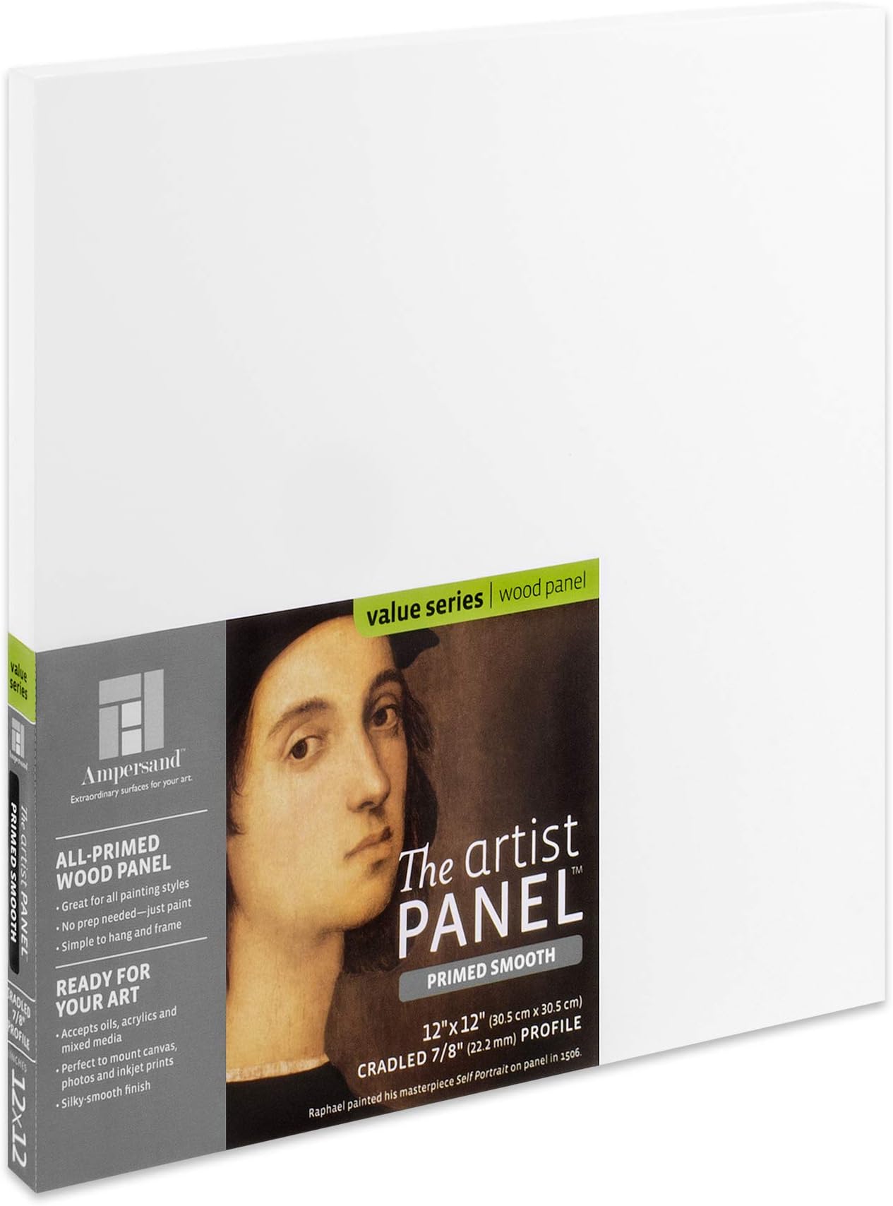 Primed Smooth Artist Panel | 12" x 12" | 7/8" Cradled Profile | Gessoed Wood Painting Panel for Oil, Acrylic & Mixed Media | Canvas Board & Wood Panel Alternative