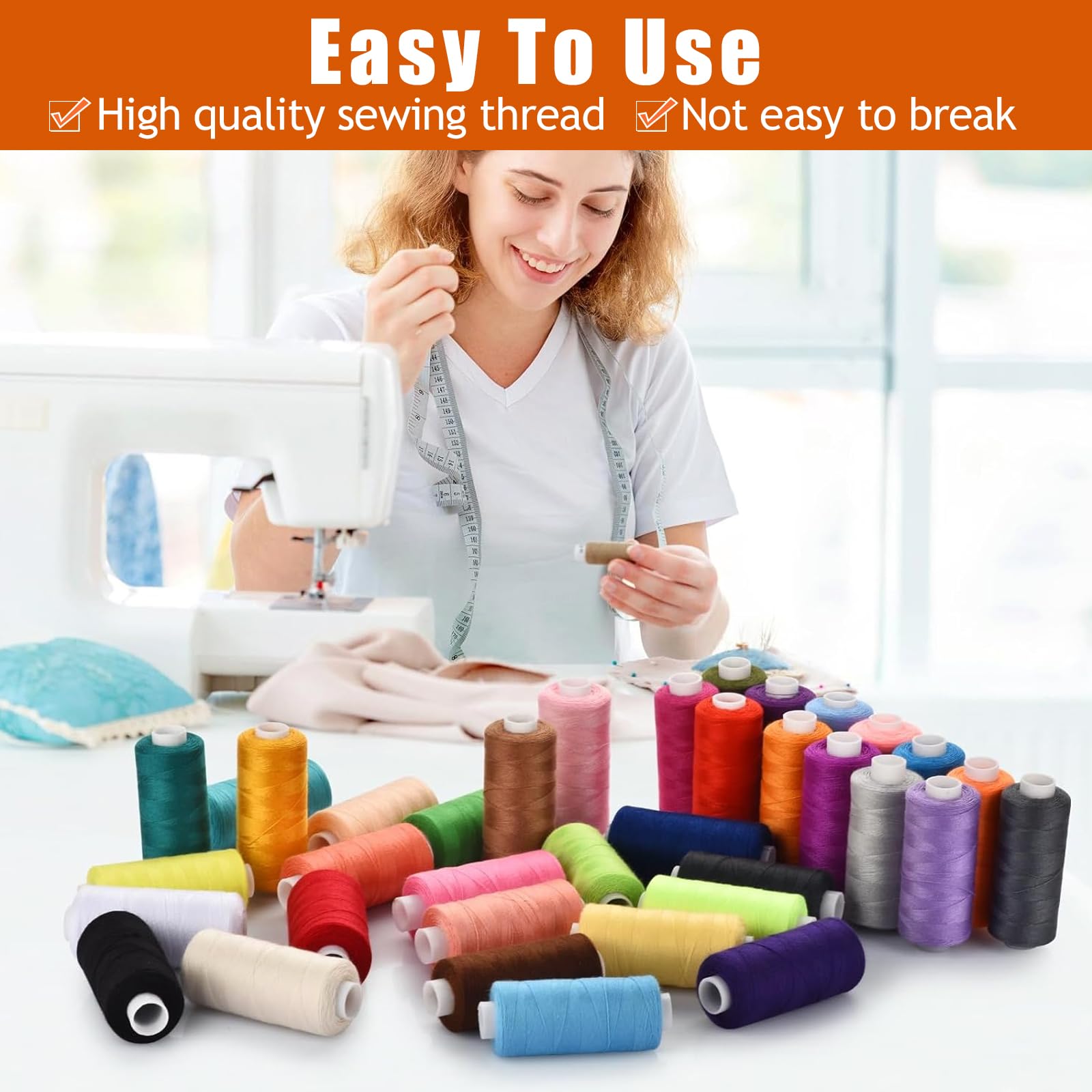 72 Pièces Kit Fil Machine Assortiment 400 Yards Bobines Chaque, Fil Coudre Canette, Polyester Fils Couture Usage Main Ou Surjeteuses (36 Couleurs