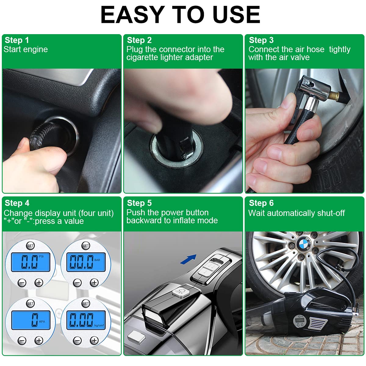 BYGD 4 en 1 aspiradora portátil para automóviles pequeños, 120w / 5500pa / DC 12v / 15ft compresor portátil de Aire para automóviles Secos y húmedos