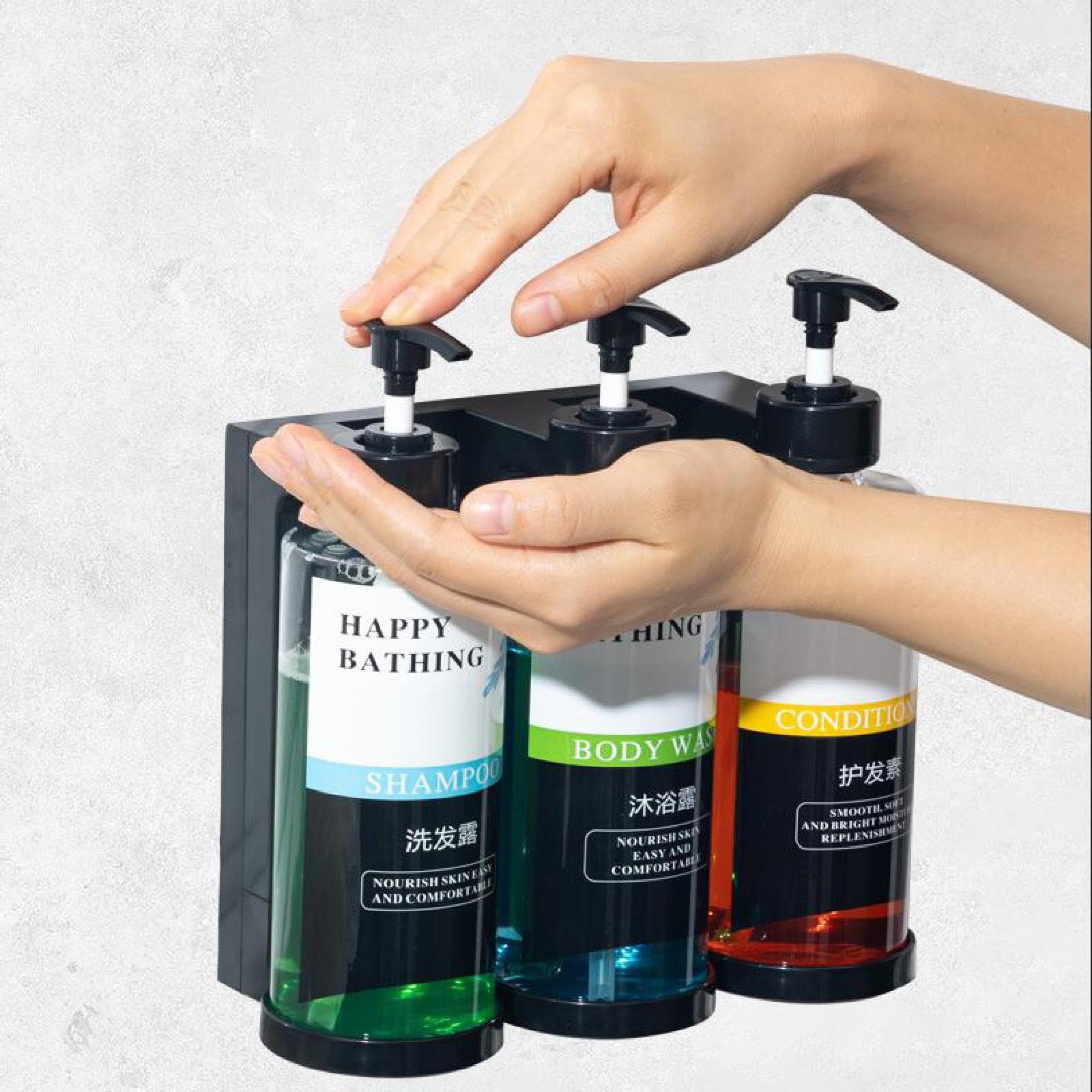 Dispensador de Jabón Líquido para Ducha con Botella Recargable Bomba Loción y Recipiente Apariencia Elegante Adecuado para Baño Hogar Oficina Cocina, 3 Ranuras claras, Individual